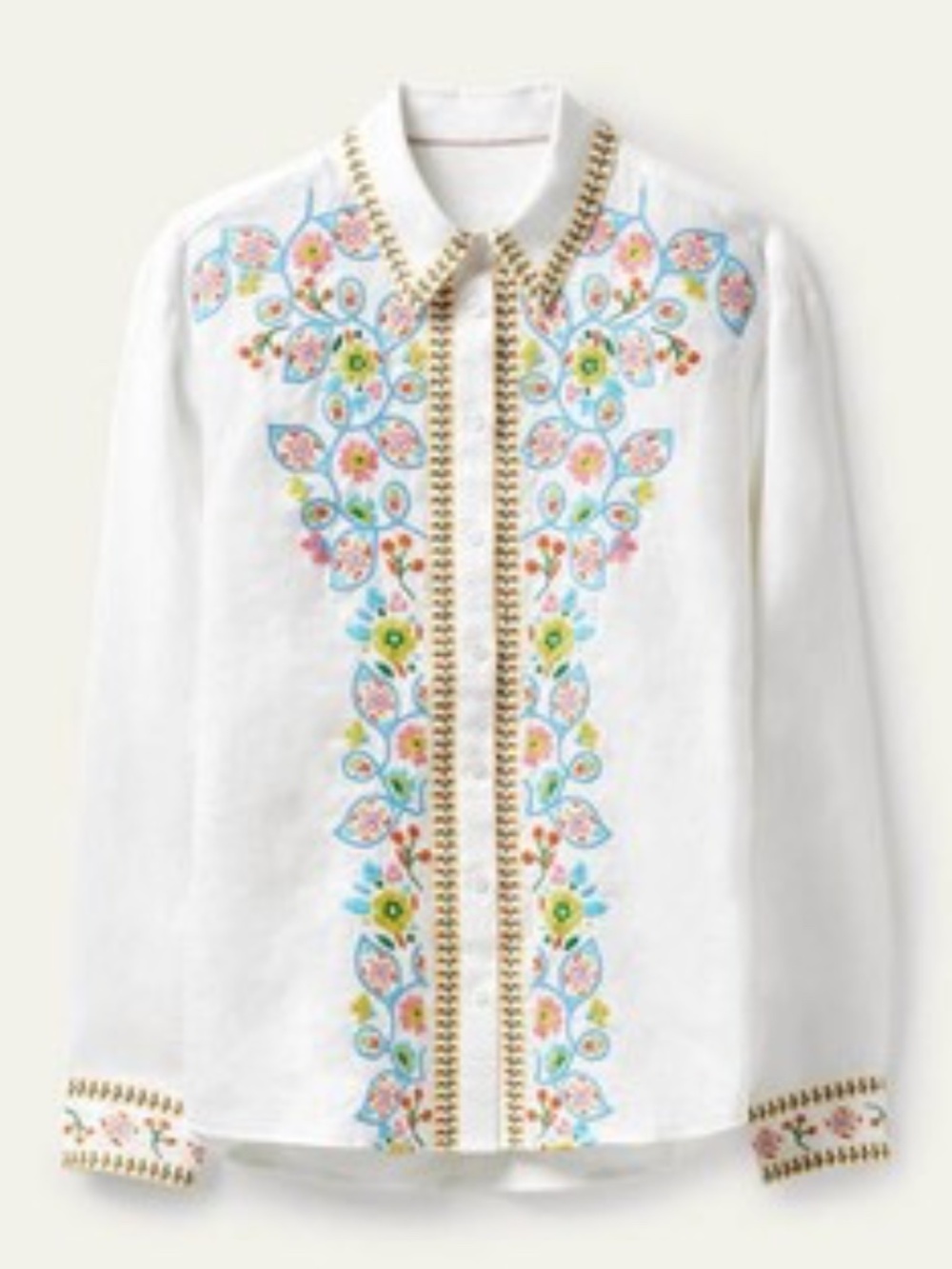 Boden 100% linen Embroidered floral shirt